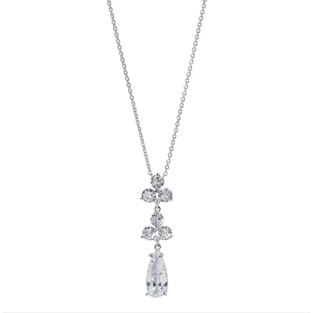 Eliot Danori Silver Tone Cubic Zirconia Teardrop Pendant Necklace CZ 16”+2” NWT
